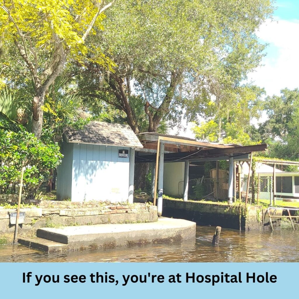 structure on the weeki wachee river with a no trespassing sign