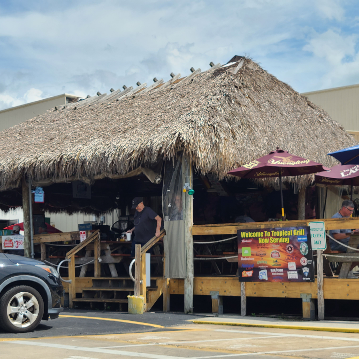 tiki bar restaurant at the marina outside view